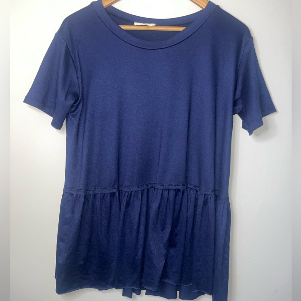 Entro Dark Blue Peplum Short Sleeve Top - Picture 2 of 5